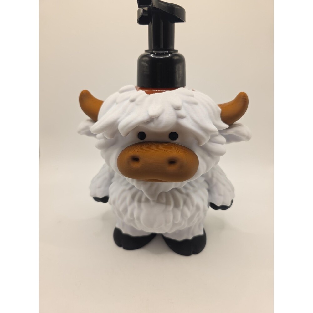 3D Printed Highland Cow Soap Dispenser - Farmhouse Bathroom Decor - Cute Cow Gif